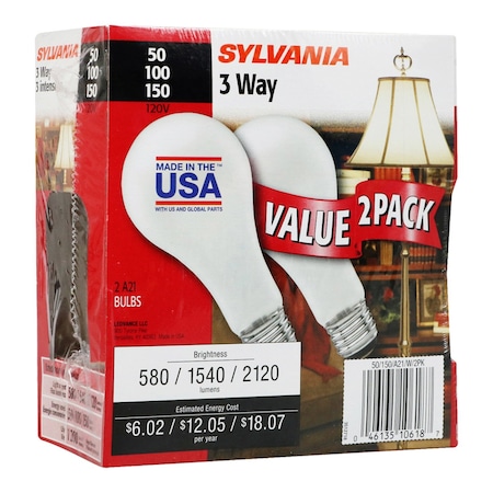 Sylvania 50/100/150 W A21 Long Neck Incandescent Bulb E26 (Medium) Soft White , 2PK 10618